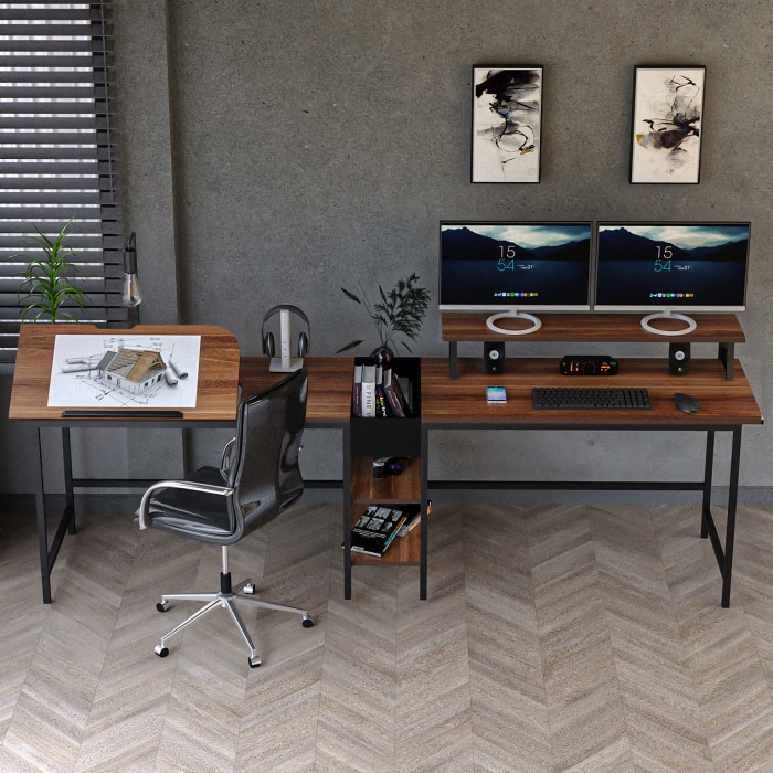 265 cm Bilgisayar Masası, Ekstra Uzun İki Kişilik Masa, Oyun Masa 530-C